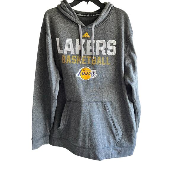LA LAKERS basketball ADIDAS climawarm pullover gray hoodie NBA sz XL - Picture 1 of 6